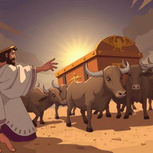 Biblical illustration of the ark of the covenant with dirty hands reaching to touch, symbolizing purity and obedience required in carrying God’s presence.