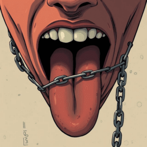Illustration of a tongue bound in chains, symbolizing the dangers of a powerless tongue.