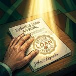 Business documents with approval stamp visible under golden light.