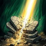 A clear path breaking through shattered dark barriers with golden light.