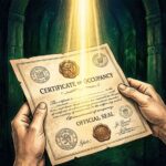 Hands holding a certificate of occupancy as golden light illuminates the document.