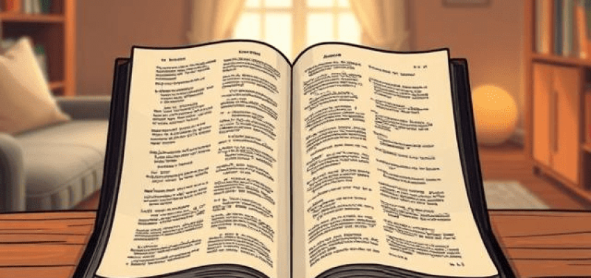 A picture of an open Bible on a table. The Bible shines with soft light and helps beginners learn God's word.