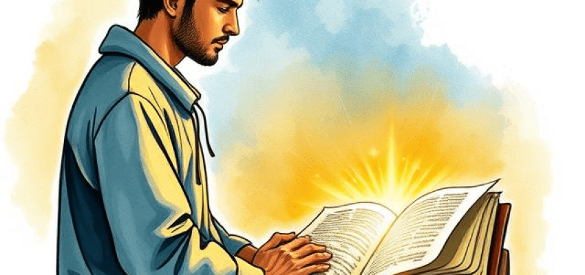 believer-seeking-wisdom-through-prayer Christian praying with an open Bible, seeking answers to faith questions.